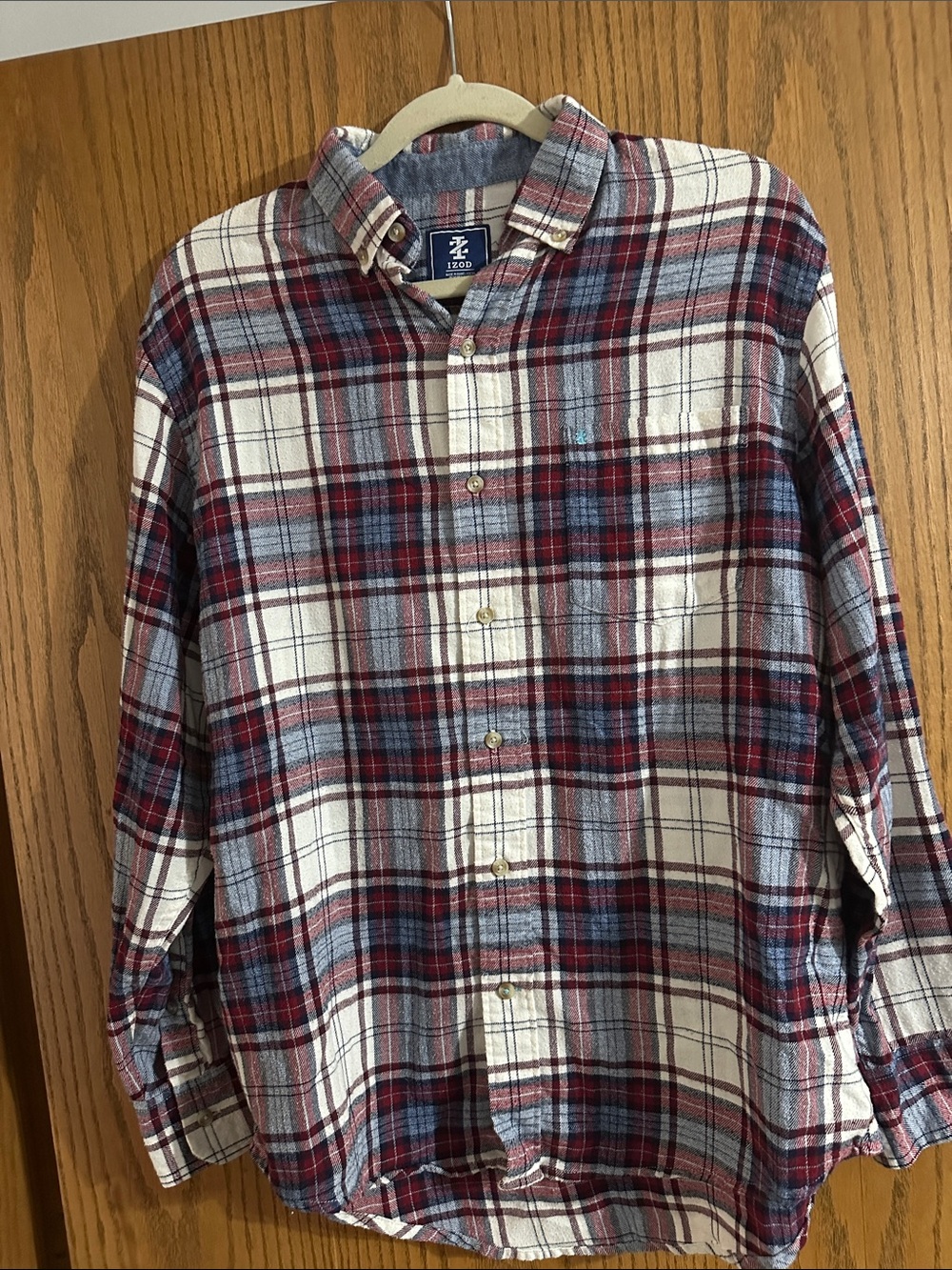 Izod Men's Red and Blue Plaid Button-Down Shirt